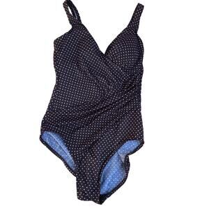 Miraclesuit One-Piece Swimsuit Brown Polka Dot Size 10 Tummy Control Retro‎